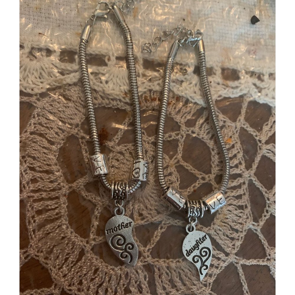 Mother Daughter Bracelet Set, Silver Tone, Family